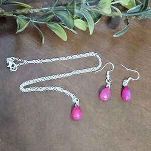 Sterling Silver Hot Pink Chalcedony Briolette  Necklace Earring Set